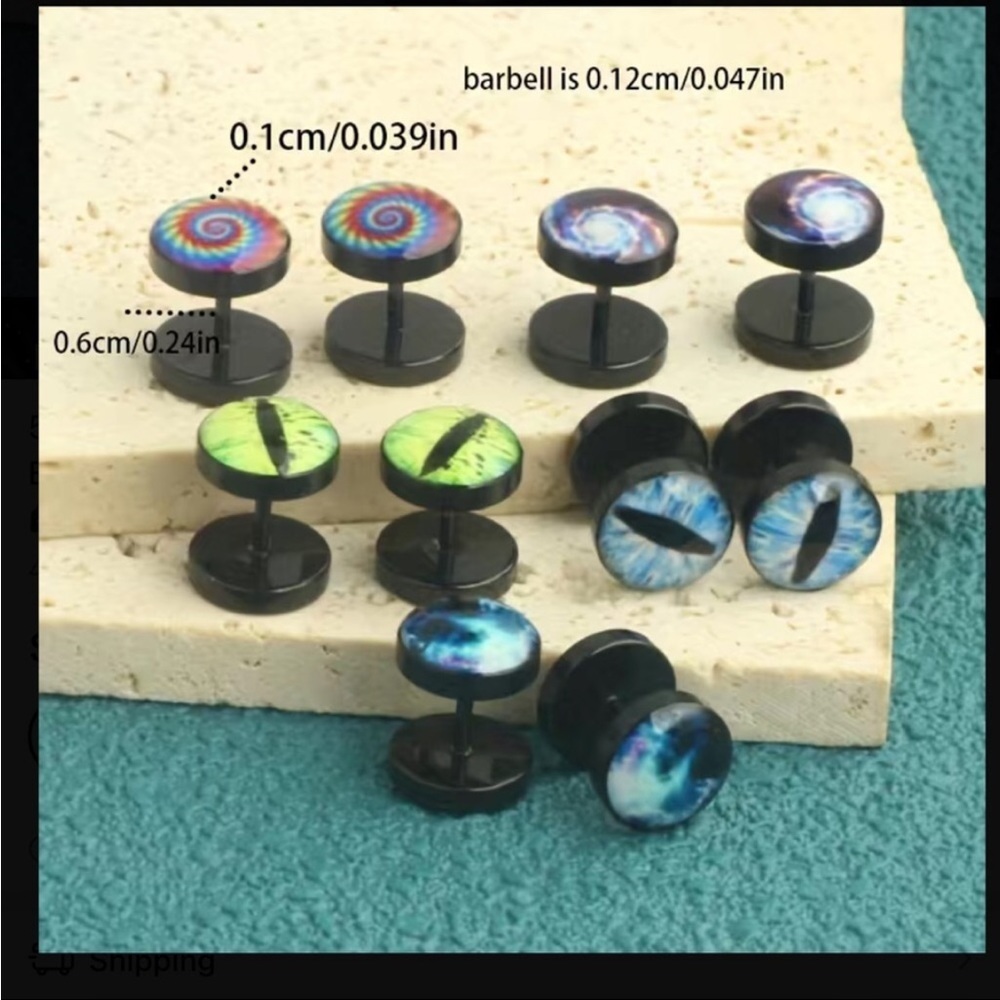 RETRO TIE EYE DYE CAT EYE STAINLESS STEEL STUD (5 PAIRS)